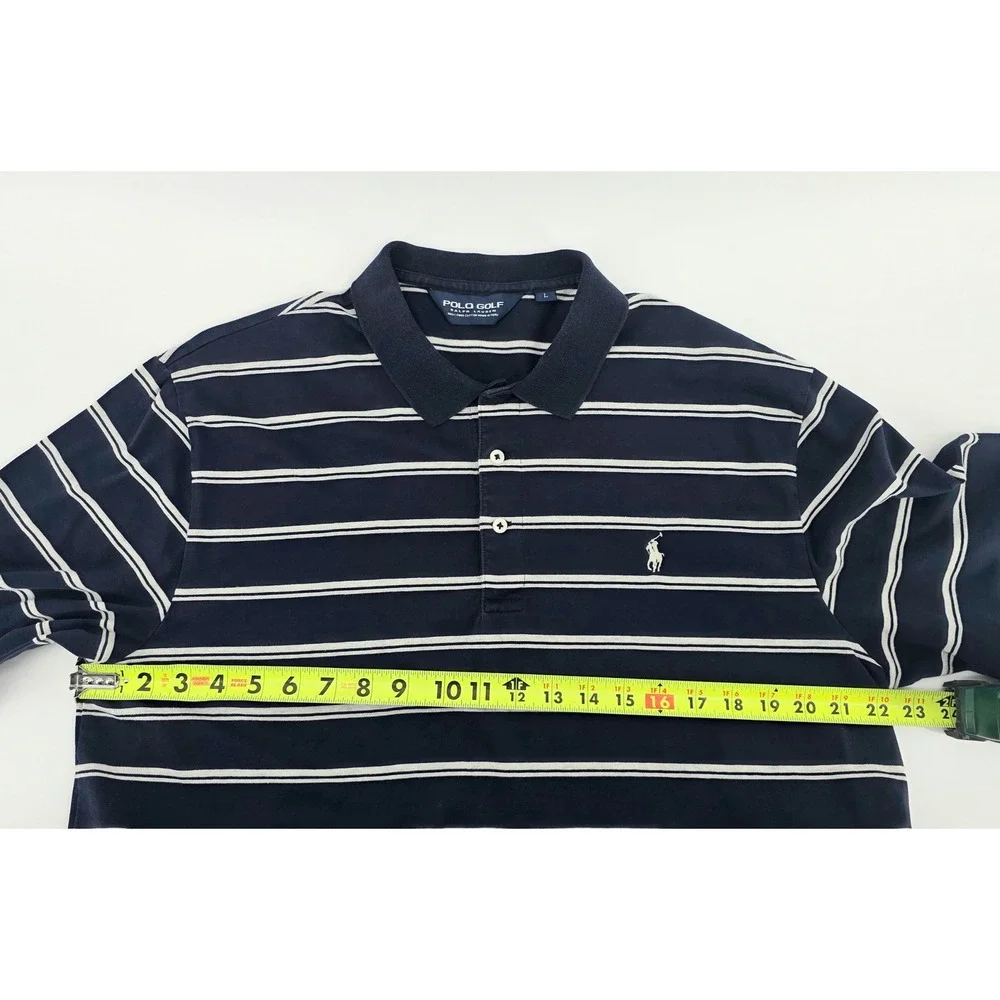 Polo Golf Ralph Lauren Vintage Preppy Navy Stripe Size Large Mens Polo Shirt